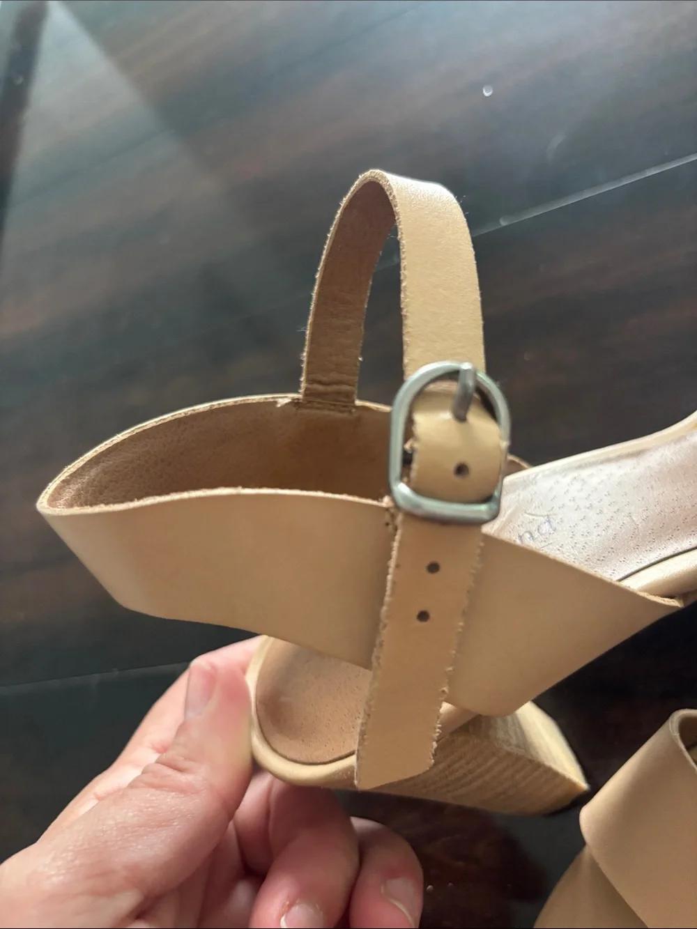 Lucky Brand Nude Low Block Heel Leather Sandal - Classic Open Toe - Picture 7 of 7